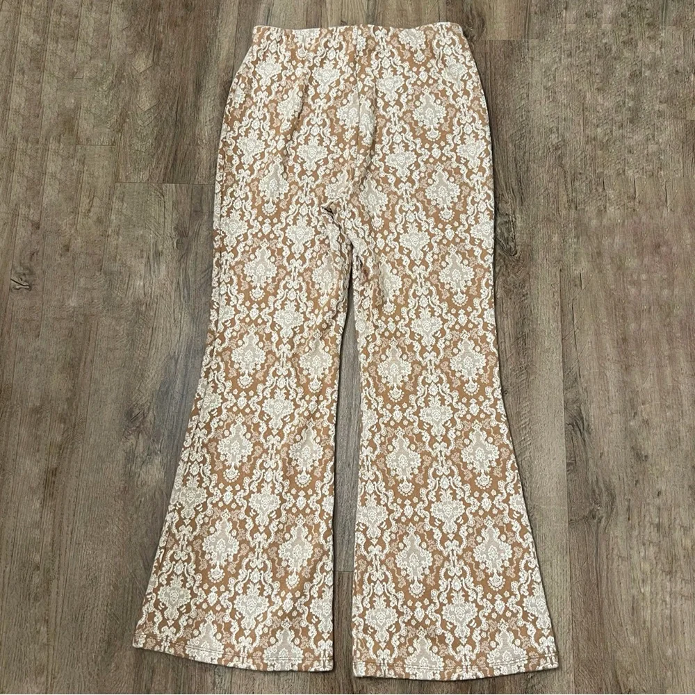 Soft Surroundings Sumptuous Pull‎ on Tan Ivory Wide Leg Flare Pants